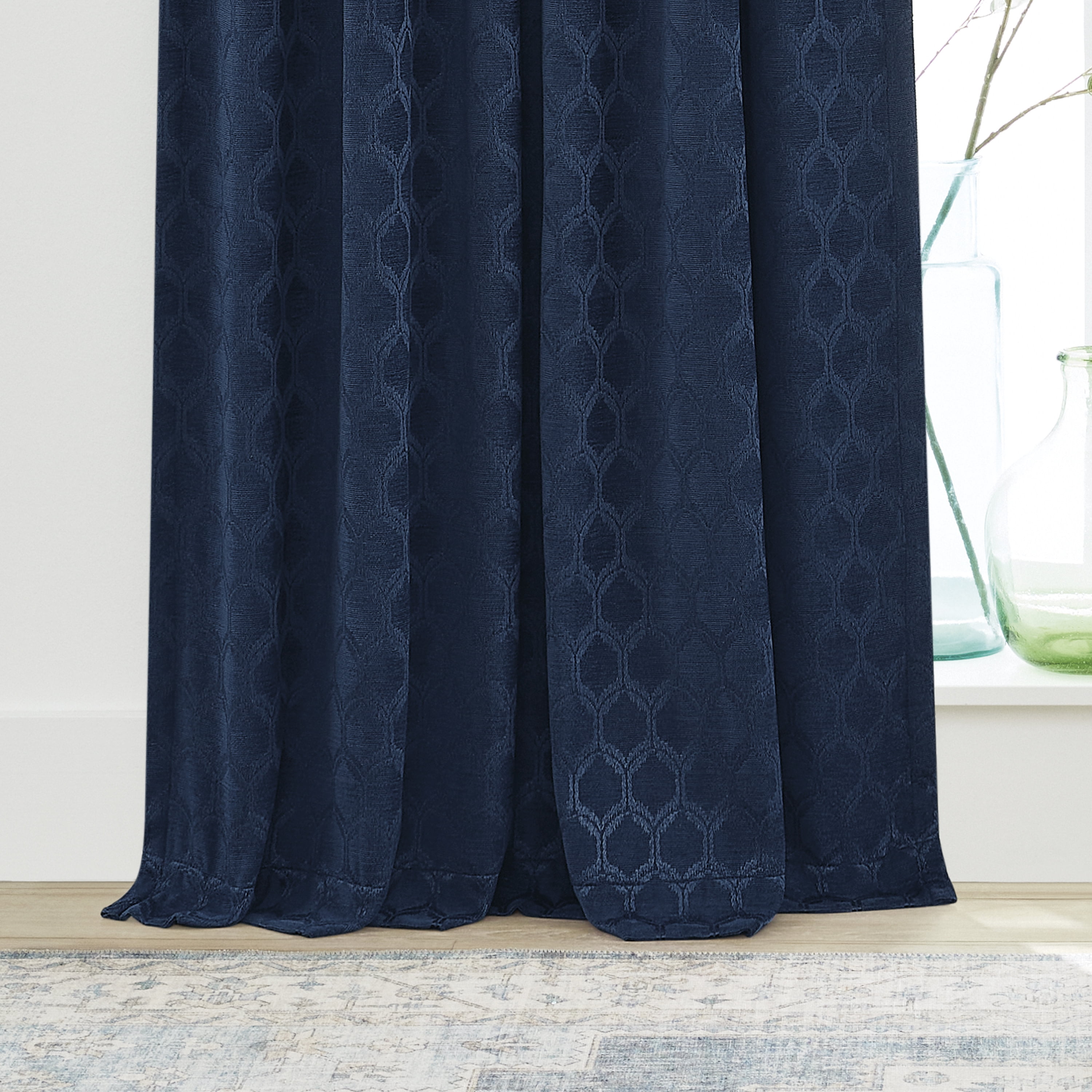 Better Homes & Gardens Jacquard Velvet Blackout Rod Pocket/Back Tab Single Curtain Panel, 1-Piece, Blue Cove, 50" W x 108" L