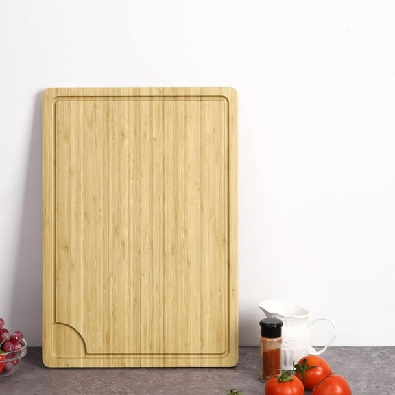 20 Inch Large Bamboo Cutting Board, Wooden Cutting Board for Kitchen with Handles and Juice Groove, Chopping Board for Meat, Reversible Cheese Board Charcuterie Serving Tray, 20"x14"