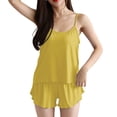 thumbnail image 3 of SAZBJOJN PJ Sets for Women Summer Thin Spaghetti Strap Tank Top & Soft Shorts Womens Pajamas Casual Lightweight Pajamas for Women Set Solid Color Round Neck Pajamas Yellow Size One Size, 3 of 5
