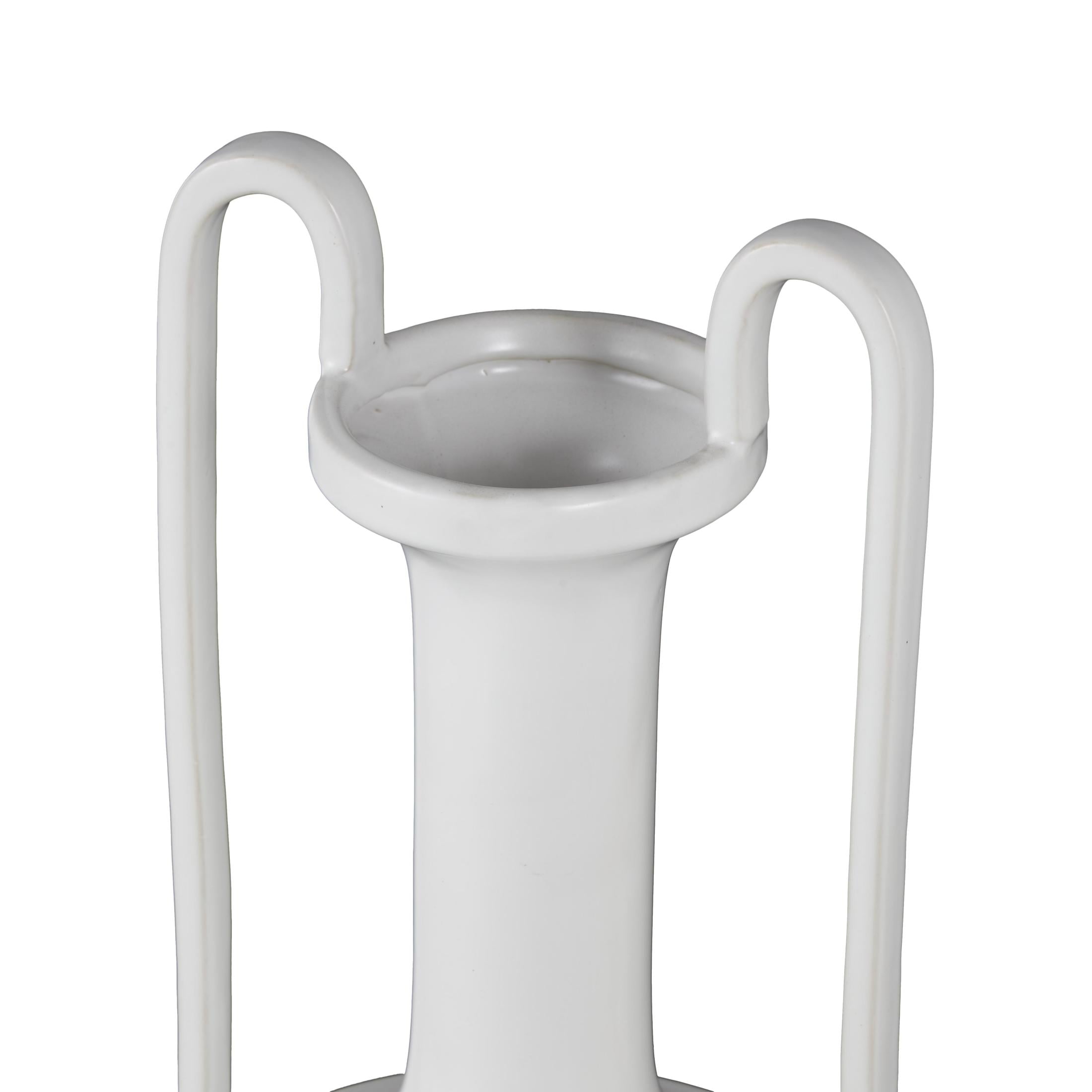 DecMode 30" Fluted Urn Shaped White Ceramic Vase with Arch Handles