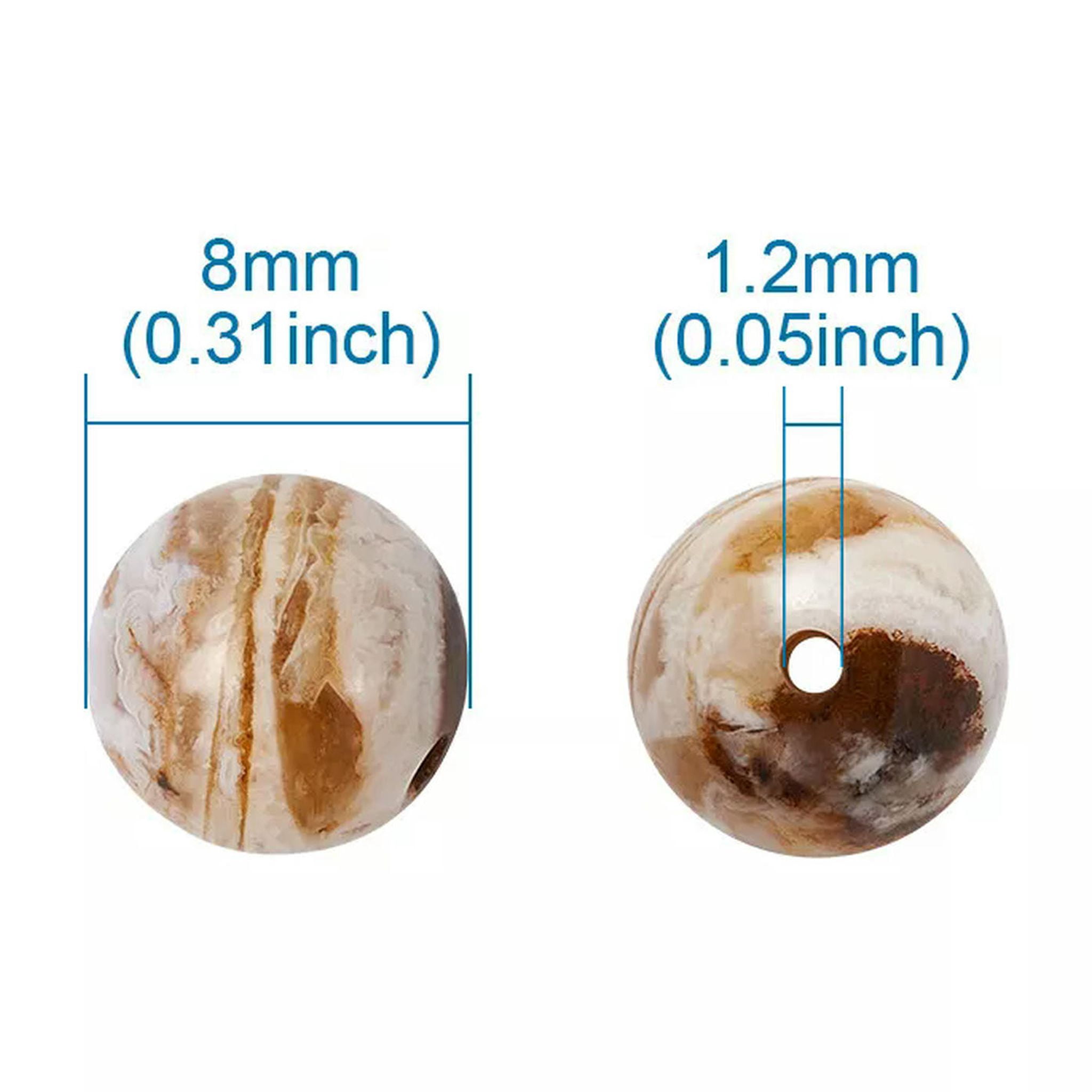 EOEMY 46Pcs Natural America Petrified Wood Beads Round Smooth Loose Spacer Craft 8mm