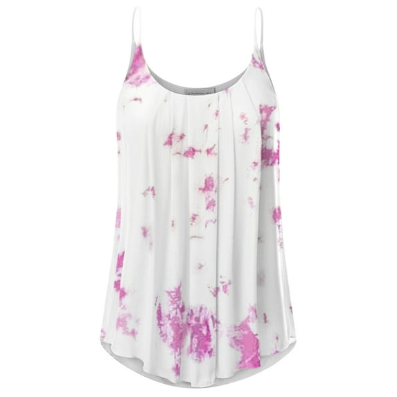 Doublju Women's Pleated Chiffon Layered Cami Tank Top (Plus Size Available)
