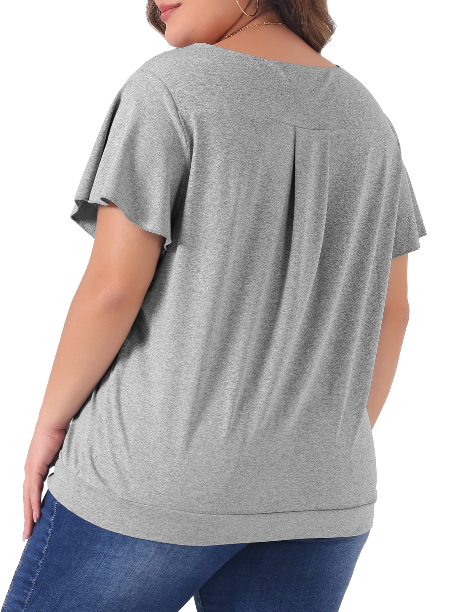 DARING DIVA Women's Plus V Neck Ruffle T Shirt Tee Tops 1X Grey