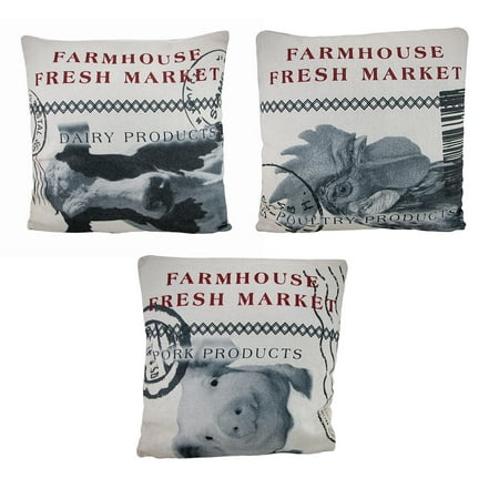 Set Of 3 Farmhouse Fresh Market Farm Animal Throw Pillows 15 X 15