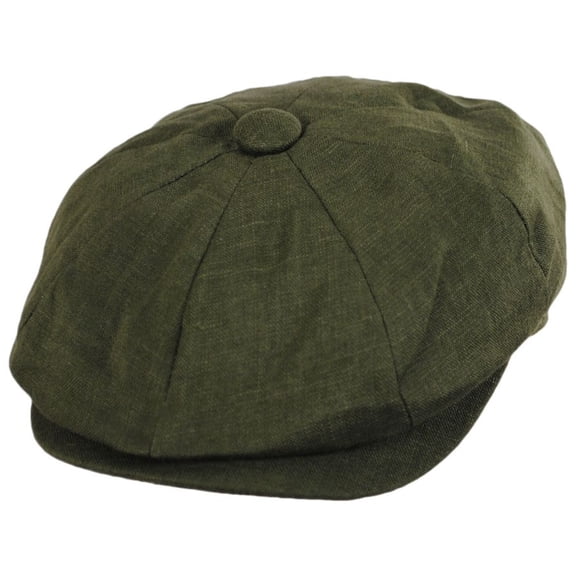Linen and Cotton Newsboy Cap - XXL - Olive Green