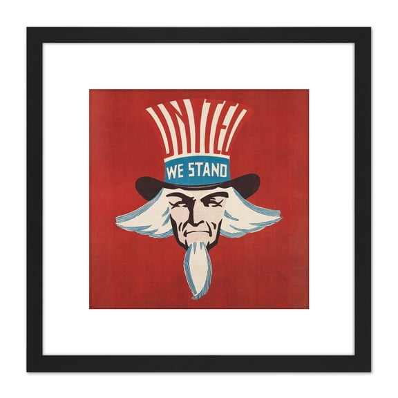 Forbell United We Stand Uncle Sam Sheet Music Cover 8X8 Inch Square Wooden Framed Wall Art Print Picture with Mount