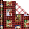 thumbnail image 3 of Papier d'Emballage Réversible (3 Rouleaux : 120 Pi2 TTL) Vintage Santa, Snowmen, Carreaux Verts Traditionnels, Rouges et Blancs, 3 of 6