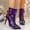 Purple, variant on Women's Kitten Heel Pointed Toe Ankle Boots Beaded Buckle Strap Lace Up Dress Booties