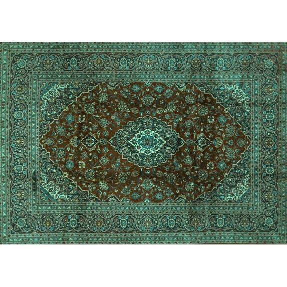 Ahgly Company Machine Washable Indoor Rectangle Medallion Turquoise Blue Traditional Area Rugs, 3' x 5'