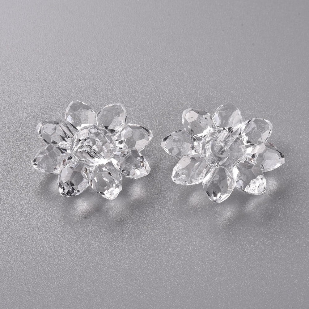 Transparent Acrylic Beads Faceted Flower Clear 29x12mm Hole: 3mm 200pcs/500g