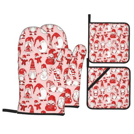 

Oven Mitts and Pot Holders 4 Piece Gnome Merry Christmas High Heat Slip Resistant Oven Mitt and Trivets Set Kitchen Oven Glove Pot Holders for Cooking Baking Grilling