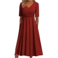 thumbnail image 1 of Robes de Printemps pour Femmes Décontractées Manches 3/4 Longue Robe Évasée Basique Plage Vacances Travail Maxi Robe 2025, 1 of 7