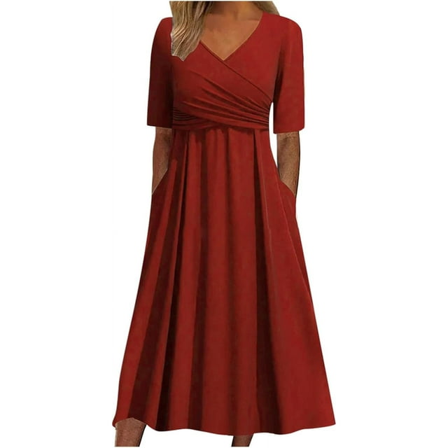 Robes de Printemps pour Femmes Décontractées Manches 3/4 Longue Robe Évasée Basique Plage Vacances Travail Maxi Robe 2025