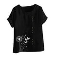 thumbnail image 4 of ZQUUVOU Women's T-Shirt Round-Neck Printed Short Sleeve Button Blouse Black (2XL), 4 of 4