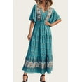 thumbnail image 3 of PRETTYGARDEN Women's Casual Summer Boho Floral Print Dress V Neck Short Sleeve High Waist Long Maxi Beach Dresses, 3 of 6