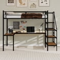 thumbnail image 6 of Morufur Twin Loft Bed with L-shaped Desk and Storage Space for Bedroom, Heavy Duty Metal Bed with Stairs, Continuous Belt Railing, No Spring Box Needed, Black, 6 of 7