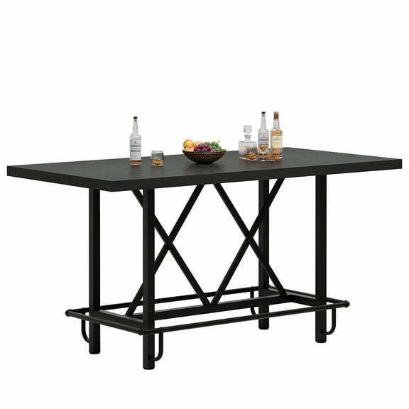 Tribesigns Counter Height Bar Table, 62.99" Long Pub Bar Table With Metal Footrest For Dining Kitchen Breakfast