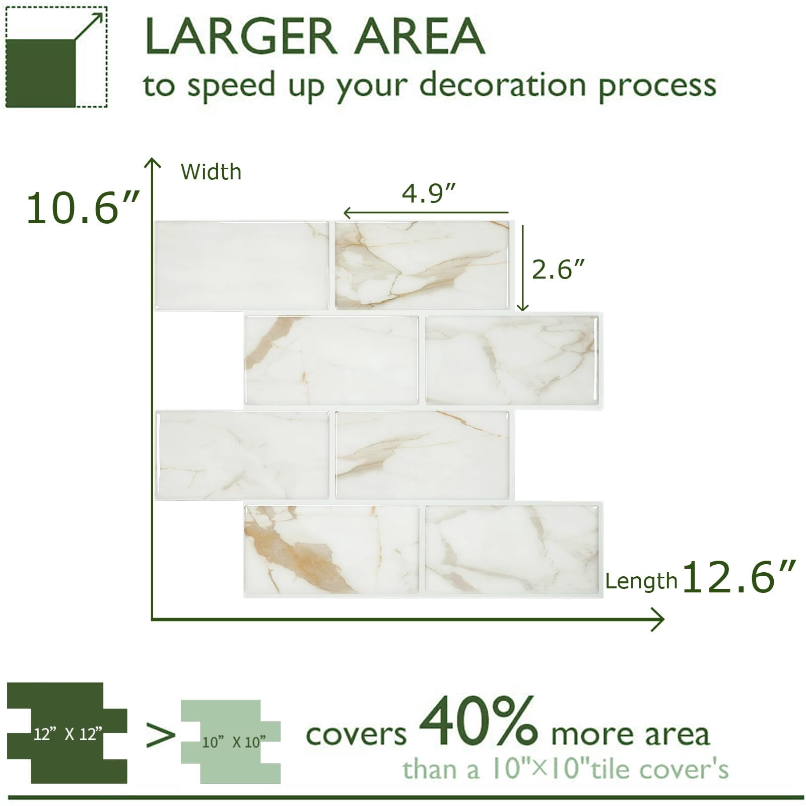 10-sheet Subway Tile Peel And Stick Backsplash  Self Adhesive Vinyl Wall Tiles On For Kitchen Bathroom(thicker Design)
