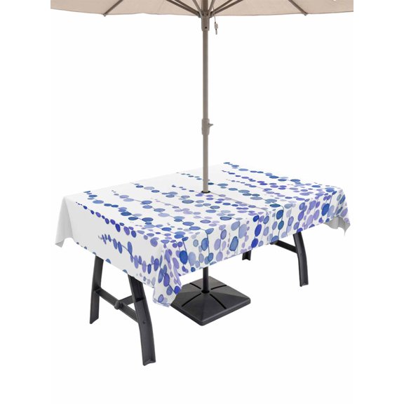 Outdoor Tablecloth with Umbrella Hole for Patio/Picnic/Party/Camping, Purple Blue Polka Dots Waterproof Table Cloth Rectangle Table Cover Washable, Watercolor Abstract Art (60"x 102")