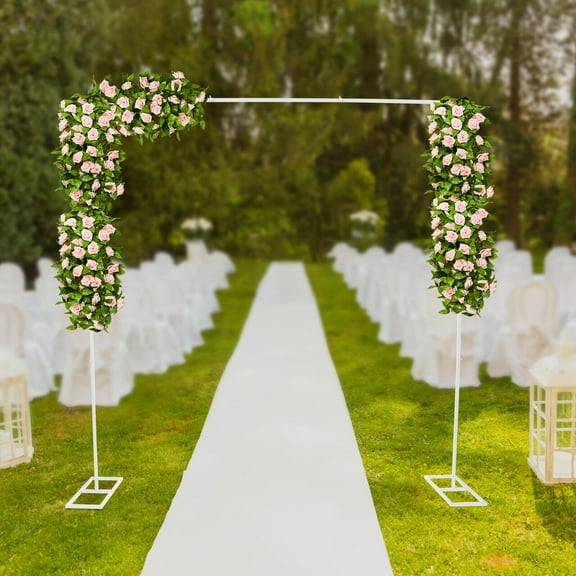 Wedding Arch Square Background Stand, 8FT * 8FT Portable White Metal Wedding Arch Stand with Base, Heavy Duty Pipe and Drape Backdrop Stand Kit for Birthday Parties Banquet Decorations