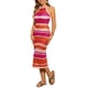 thumbnail image 4 of INSPIRE CHIC Vestido de Verano con Escote Halter de Ganchillo y Rayas para Mujer, Cubierta de Playa, Color Rosa Naranja, 4 of 6