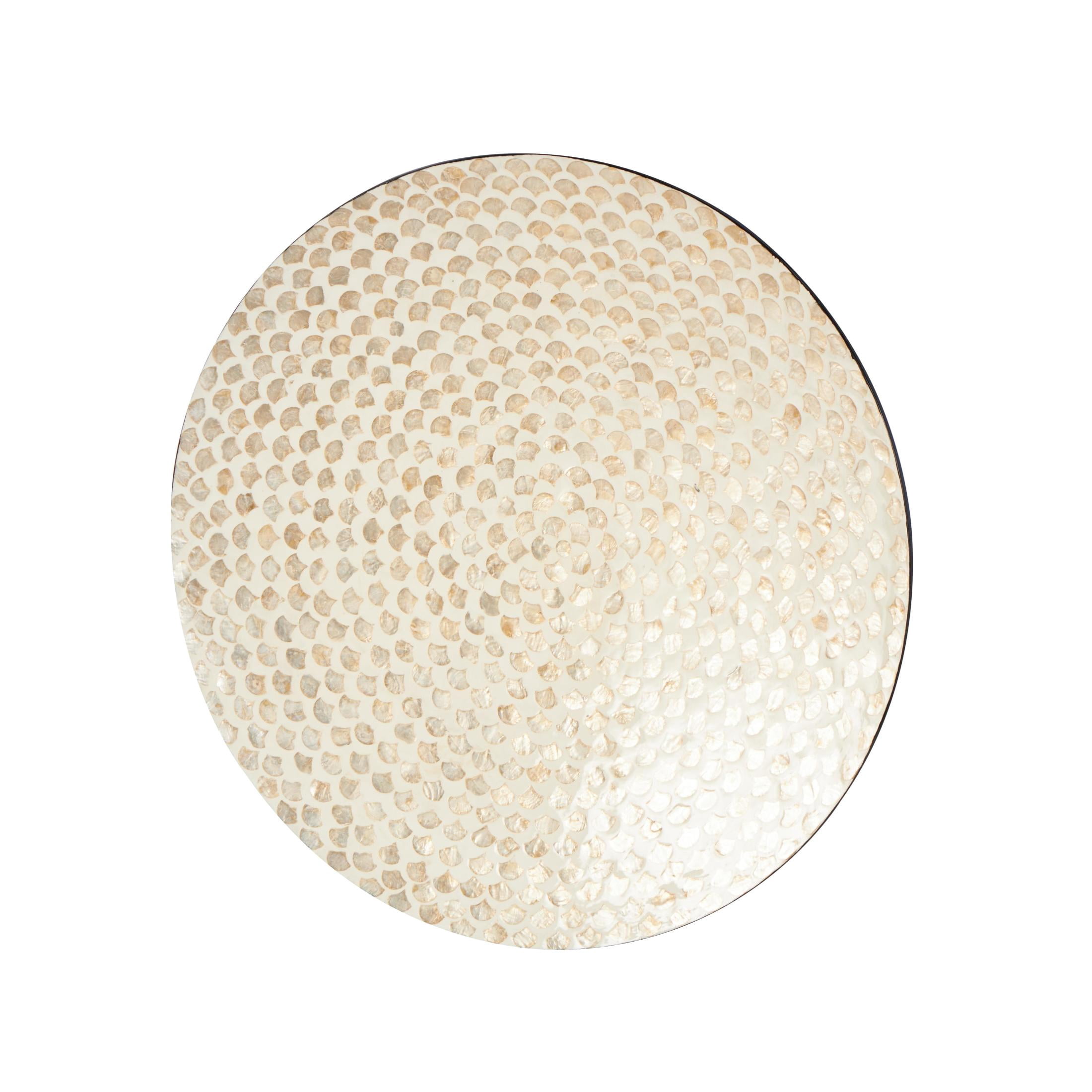 DecMode Cream Mother of Pearl Shell Round Disc Geometric Wall Decor with Black Frame