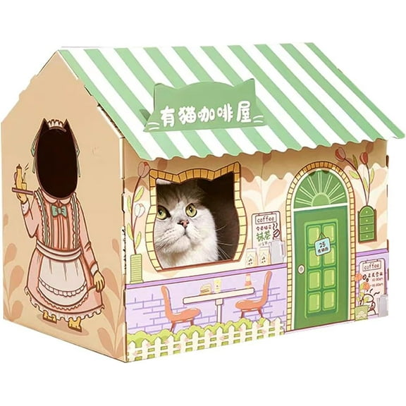 Cardboard Cat House, Cute Corrugated Paper Lightweight and Portable Cat Scratch House with Catnip, Cat Play House&Home Decor, Pet Supplies for Cats