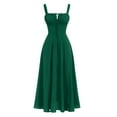 thumbnail image 6 of tasrioml Bohemian Style Summer Dress Adjustable Drawstring Corset Versatile Square Cut Midi Dress Side Zipper Solid Color Dress, 6 of 7