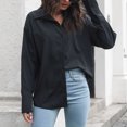 thumbnail image 3 of Camisa de manga larga con cuello en V para mujer, color puro, holgada, con puños grandes, perfecta para fiestas, trabajo o ropa informal. Talla M, color negro, 3 of 6