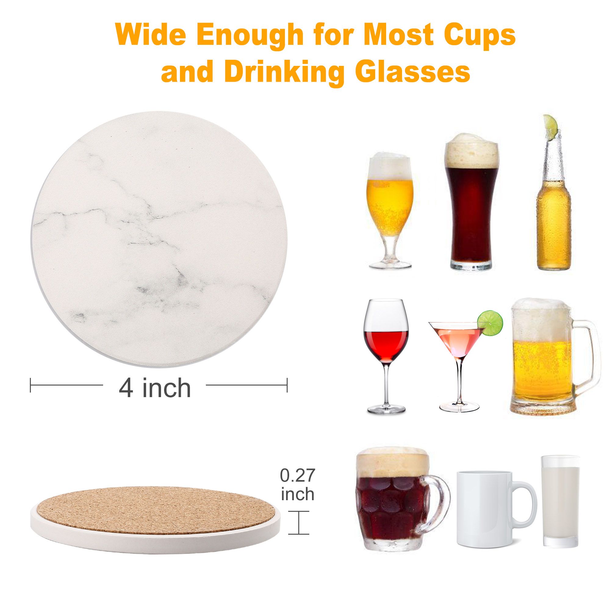 LotFancy 6Pcs 4 in Round Ceramic Coasters for Drinks Absorbent with Holder, Beige, Non-Slip - image 2 of 7