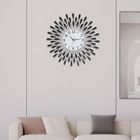 24.41 Large Silent Wall Clock, Black Metal Dial Vintage Modern Art Deco, Battery Operated Quartz for Living Room Kitchen Office Home Decor