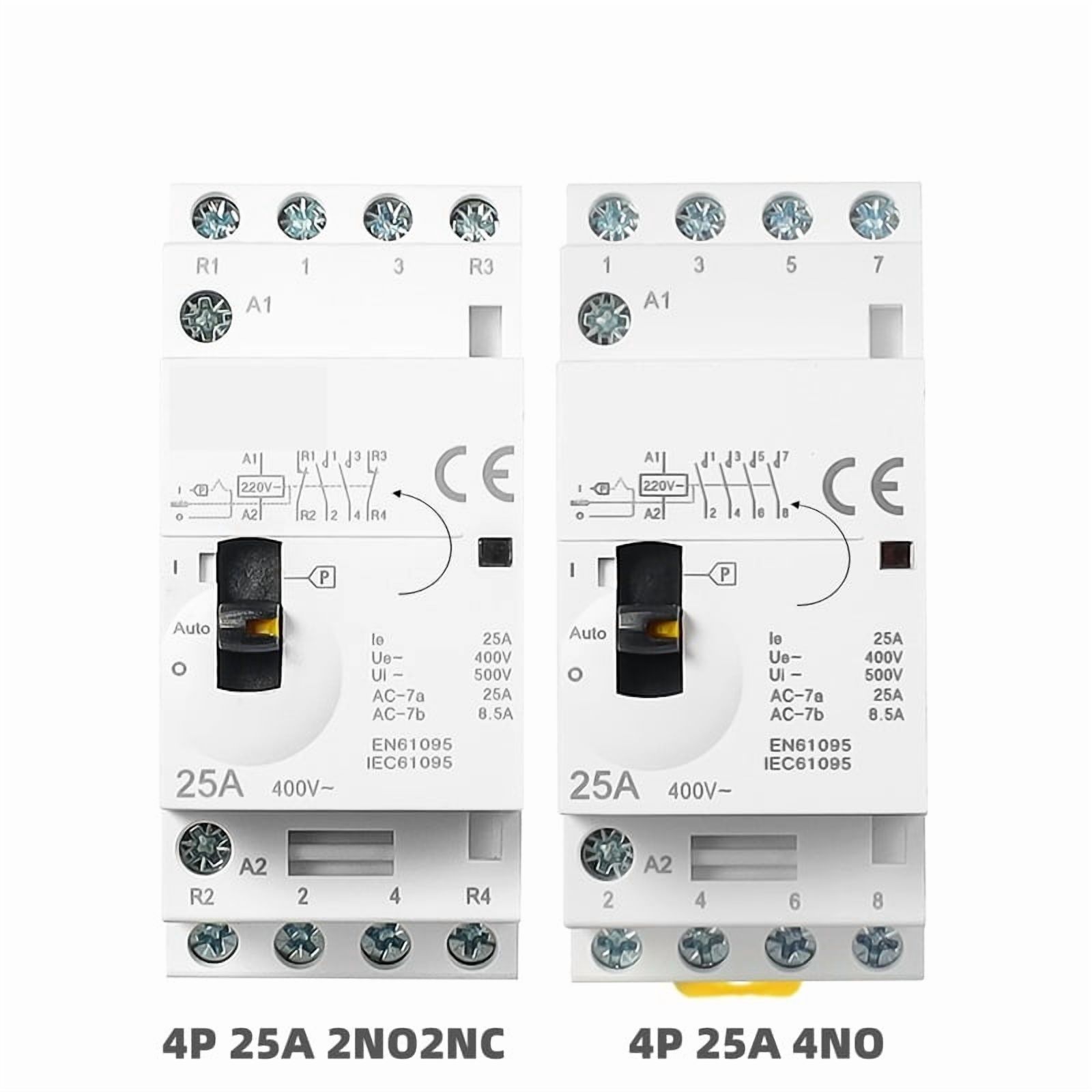 Manual Control AC Contactor 2P 4P 25A 63A 220V/230V 50/60Hz Din Rail Household AC Modular Contactor  2NO 2NC 4NO