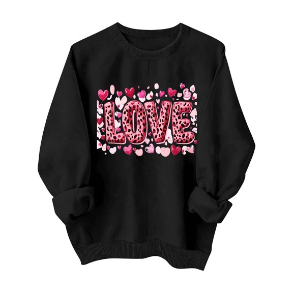 Valentines Sweatshirts for Women Cute Crew Neck Sweatshirt Heart Print Long Sleeve Shirt Fashion Trendy Outfits