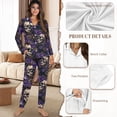 thumbnail image 6 of DISNIMO Womens Pajamas Sets Button Down 2 Piece Pjs Set Skull Flower Printed Soft V Neck Sleepwear with Long Pants Long Sleeve Loungewear Nightwear, 6 of 7