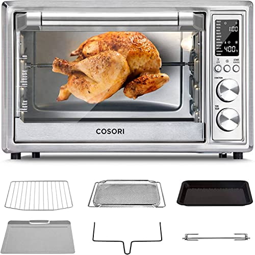 COSORI Air Fryer Toaster Oven, 12-in-1 Convection Oven Countertop with Rotisserie, Stainless Steel 32QT/32L, 6-Slice Toast, 13-inch Pizza,100 Recipes, Basket, Tray(6 Accessories)Included,