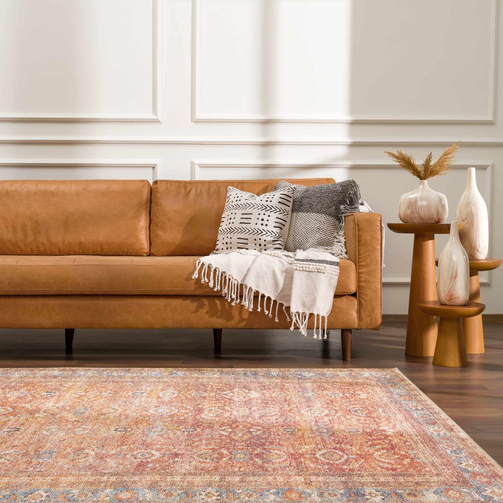 BoutiqueRugs Anshu Farmhouse Area Rug - Machine Washable - Burgundy, Blue, Beige - 5'3" x 7'