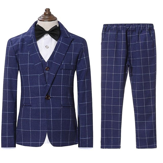 Boy's Party Graduation Ceremony Three-piece Plaid Dress Suit (blazer + Vest + Pants) zhangyuxiang LED