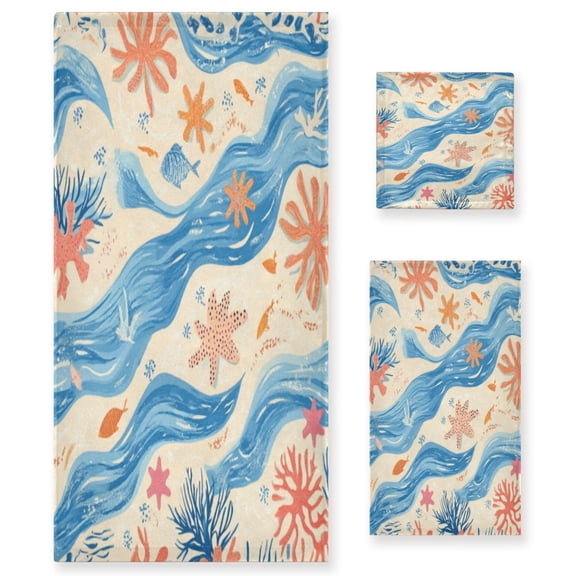 Three-Piece Towel Set Face Towel Towel Set Hand Towel Bath Towel Cotton Bath Towels Bath Towel Sets Hand Bath Towels River Starfish