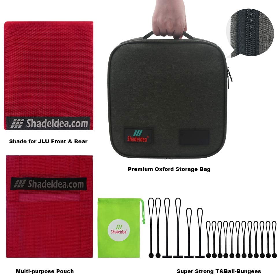 Shadeidea Jeep Wrangler Sunshade JL Unlimited 4 Door JLU Sun Shade (2018-Current) Top Front+Rear+Trunk-Cherry Red Mesh Screen Cover UV Blocker with Grab Bag Storage Pouch-10 Years Warranty