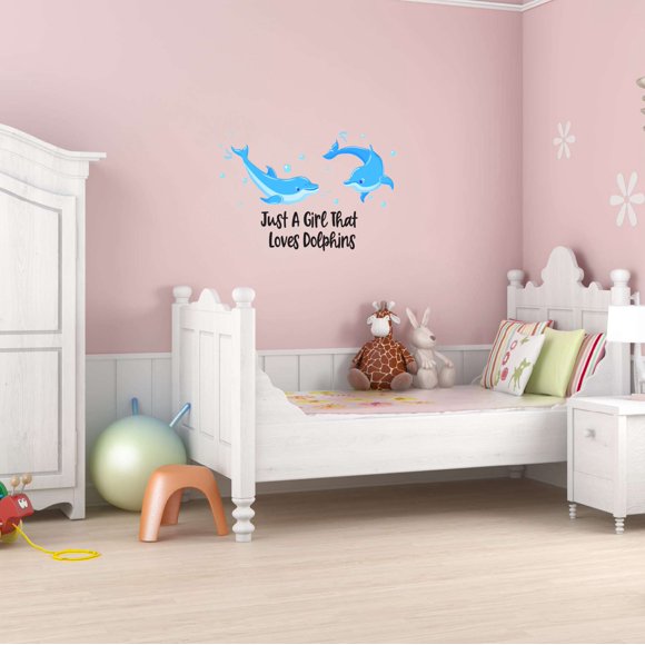 Bubbles Just A Girl That Loves Dolphins Wave Ocean Beash Flowers Surfing Life Looks Better In The Ocean Shark Sea Great White Boat Dolphin Whale Decorating Wall Decal Sticker - Size: 30 In X 21 In