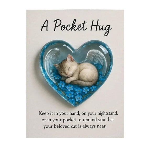 Cat Memorial Pocket Hug, Heart-Shaped with Inspirational Cards,Resin Keepsake Figurines,for Grieving Cat Owners and Cat Lovers
