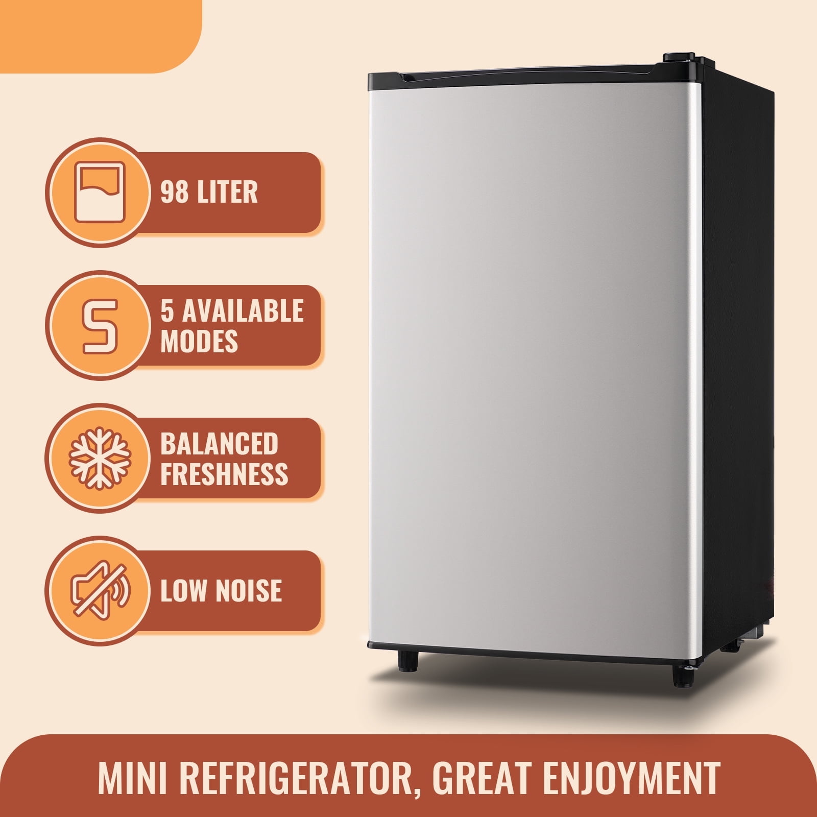 DEMULLER 3.2 Cu.ft Mini Refrigerator Mini Fridge with Freezer Singel Door Drink Holder New Silver