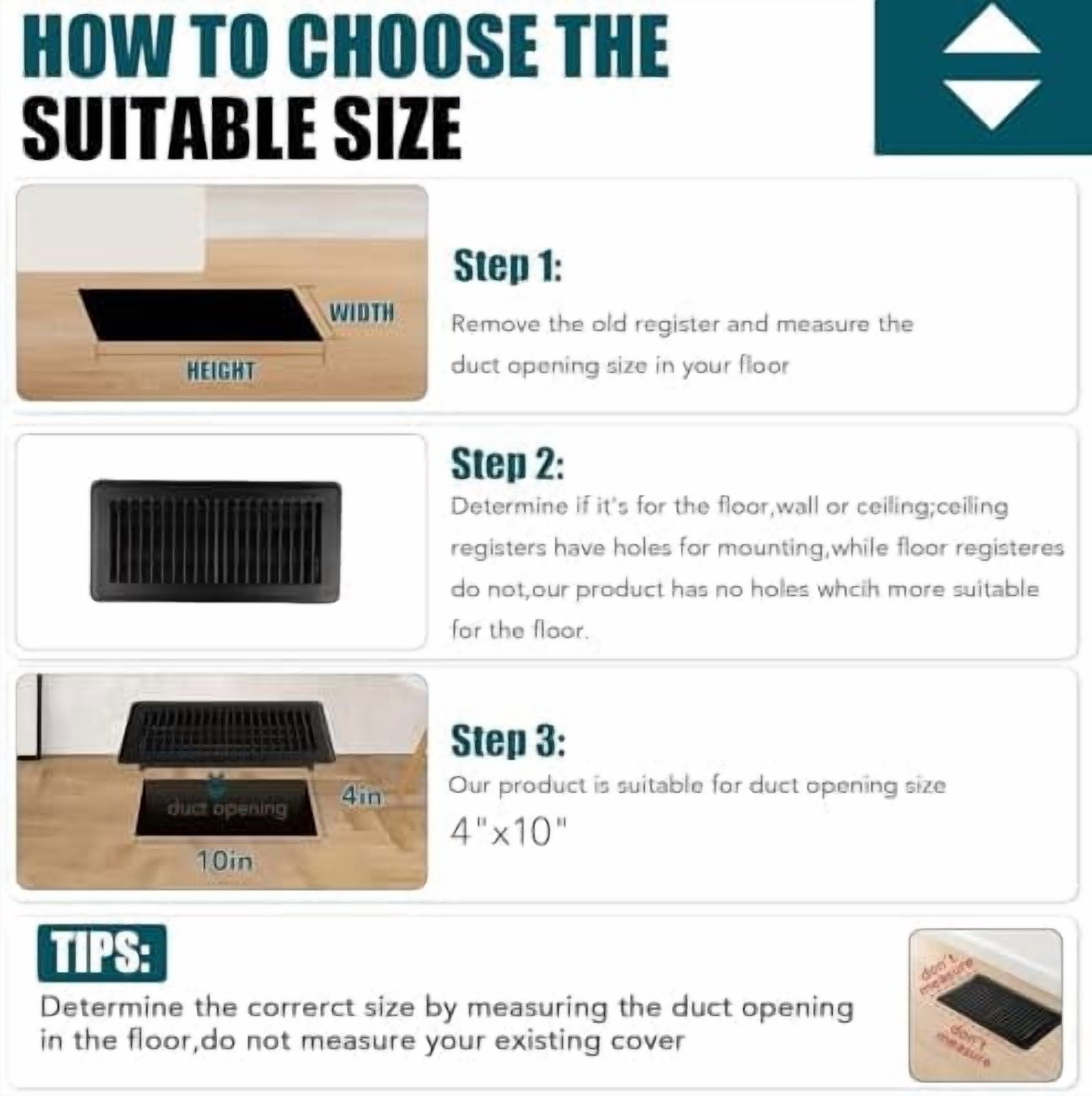 Floor Register 4x10, 6 Pack Black Floor Vent Covers, Heavy Duty Steel Walkable Floor Vents,Vent Covers for Home Floor