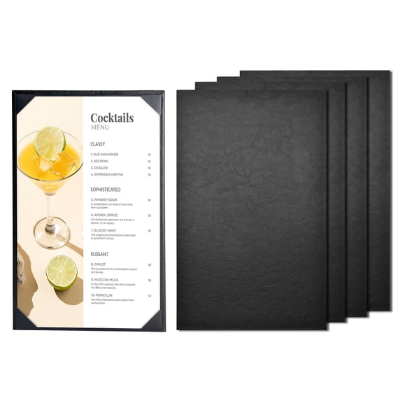 WeChef 5 pack 8.5"x14" Restaurant Menu Book Covers Single Page PU Leather w/ Angled Corner Wine List Bar Hotel