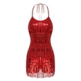 thumbnail image 3 of YONGHS Women Sequin Tassel Fringe Flapper Dress Salsa Latin Dance Cocktail Dresses Red S, 3 of 7