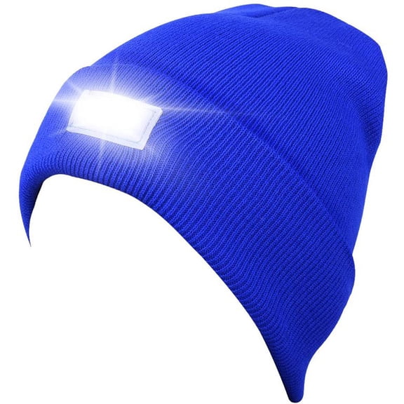 Viworld Unisex Knitted Beanie with Light ,Winter Warm Cuffed Beanie Cap Built-In 5 LED Flashlight Men Women Headlamp Hat for Outdoor Hiking ,Camping ,Running Blue