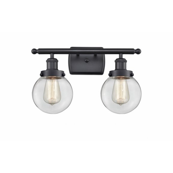 916-2W-BK-G202-6 Innovations Lighting Beacon - 2 Light Bath Vanity In Modern Style-11 Inches Tall and 16 Inches Wide-Matte Black Finish-Clear Glass