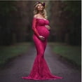 thumbnail image 4 of FAFWYP Maternity Elegant Off Shoulder Floral Lace Pregnancy Gowns Long Sleeve V Neck Mermaid Maxi Dress for Baby Shower Maternity Dress for Photoshoot, 4 of 6