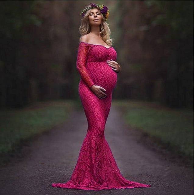 EGNMCR Robe pour Femmes, Robe à Manches Courtes Col Carré Hauteur Genou Mode Dames en Maille Dentelle Manches Longues Photographie Robe Longue Robe de Grossesse