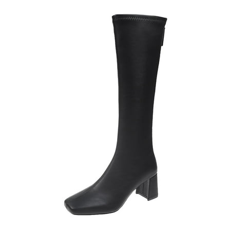 

nsendm Calf High Boots for Women Heel Fashion Autumn And Winter Women Thigh High Boots for Women Wide Calf 3.5 Heels Black 9